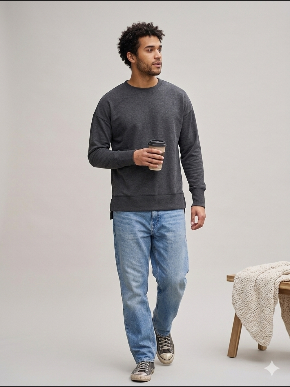Bench Charcoal Grey Oversized Crewneck Sweatshirt